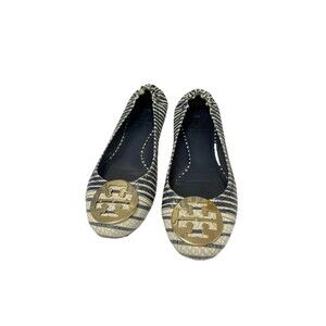 Tory Burch Women's Striped Flats 8.5 M Snakeskin Navy Gray